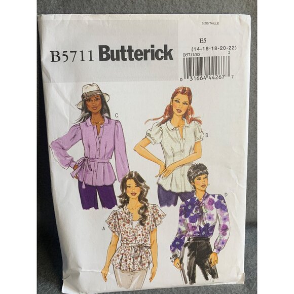 Butterick Misses Top Shirt Sewing Pattern Sz 14-22 B5711 - Uncut - Picture 4 of 4